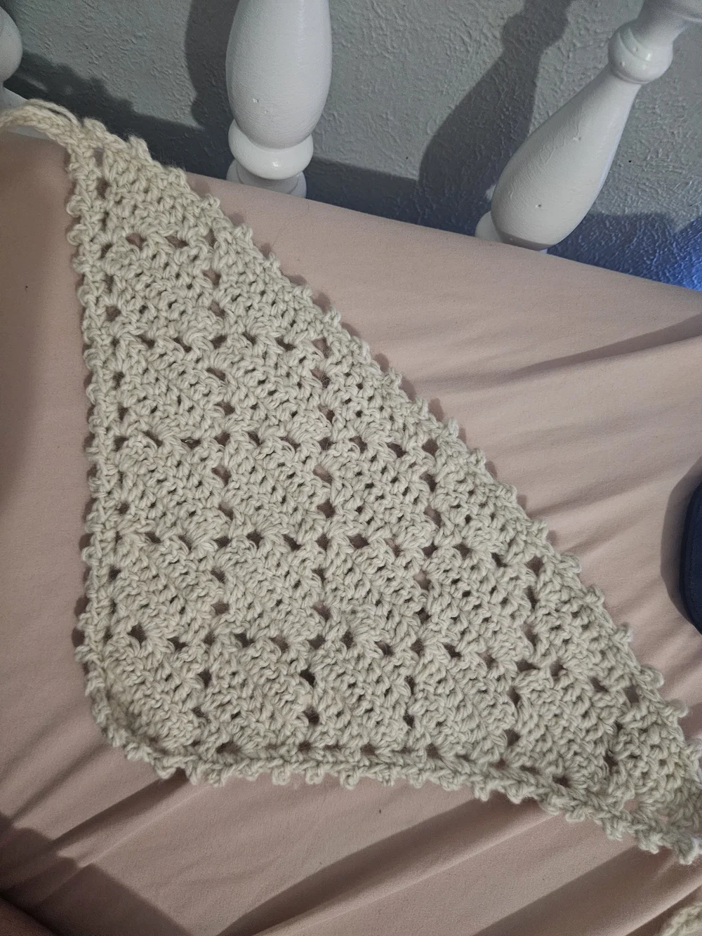 Handmade Crochet Triangle Scarf in Cream